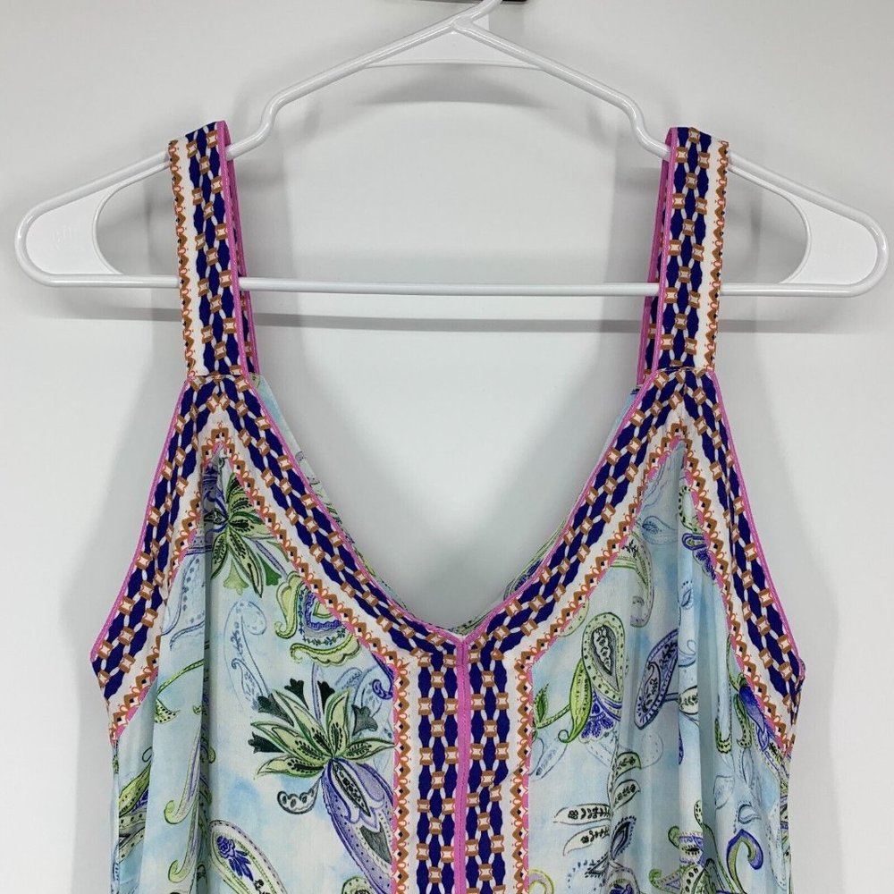 Sundance Beach Breeze Dress Blue Floral Print Sleeveless V Neck - Picture 9 of 10